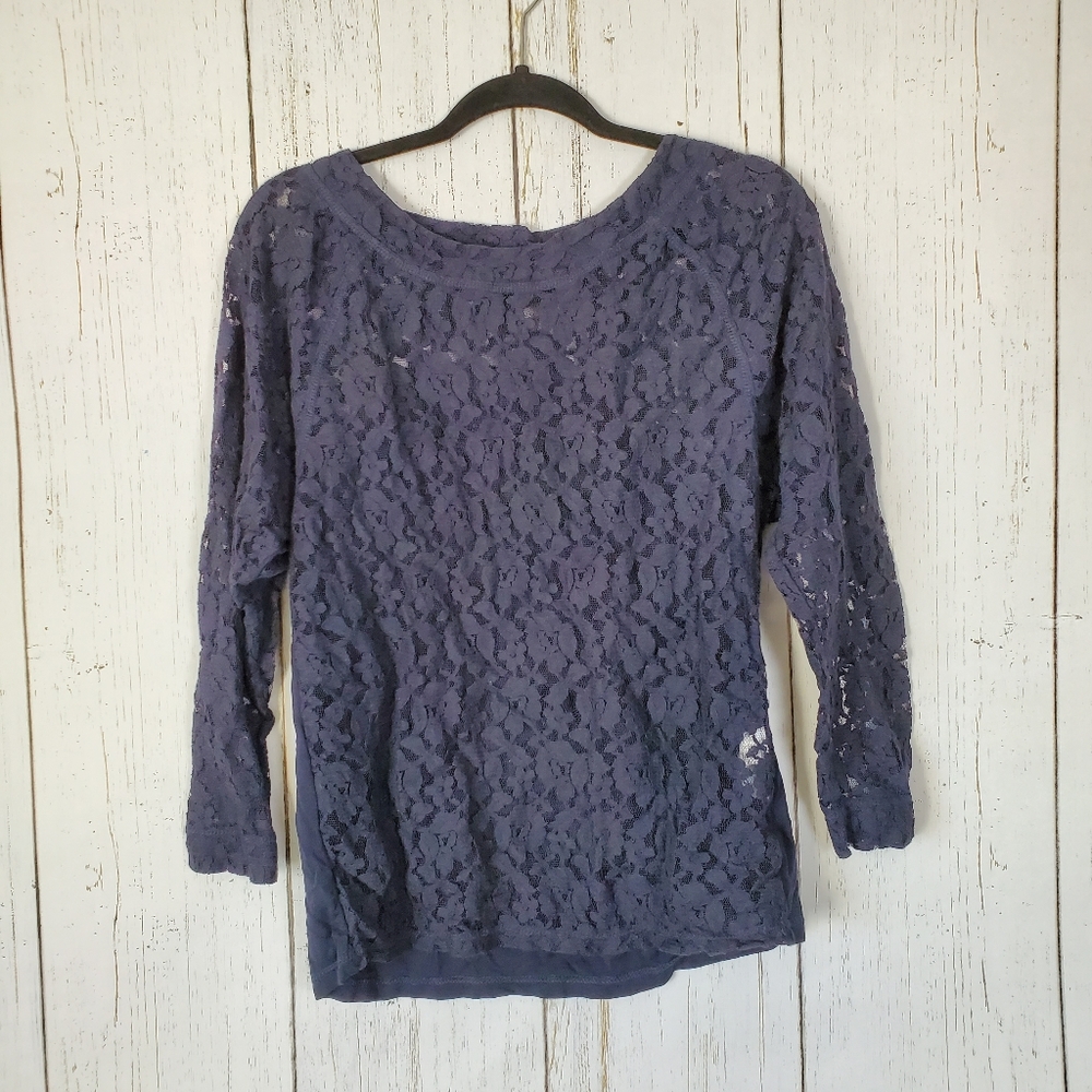 Yest Navy Blue Lace Top